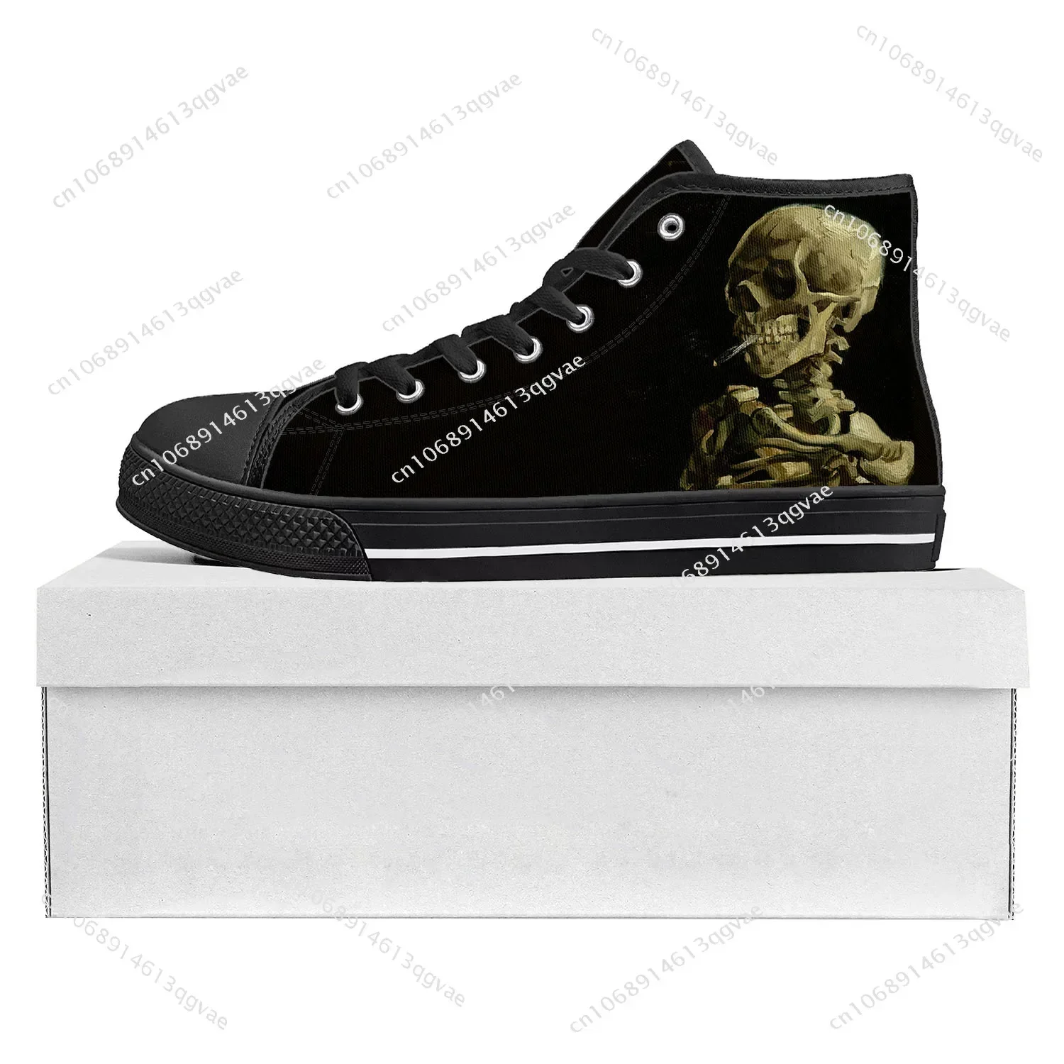 Van Gogh Smoking Skeleton High Top High Quality Sneakers Mens Womens Teenager Canvas Sneaker Couple Shoes Custom Shoe Black