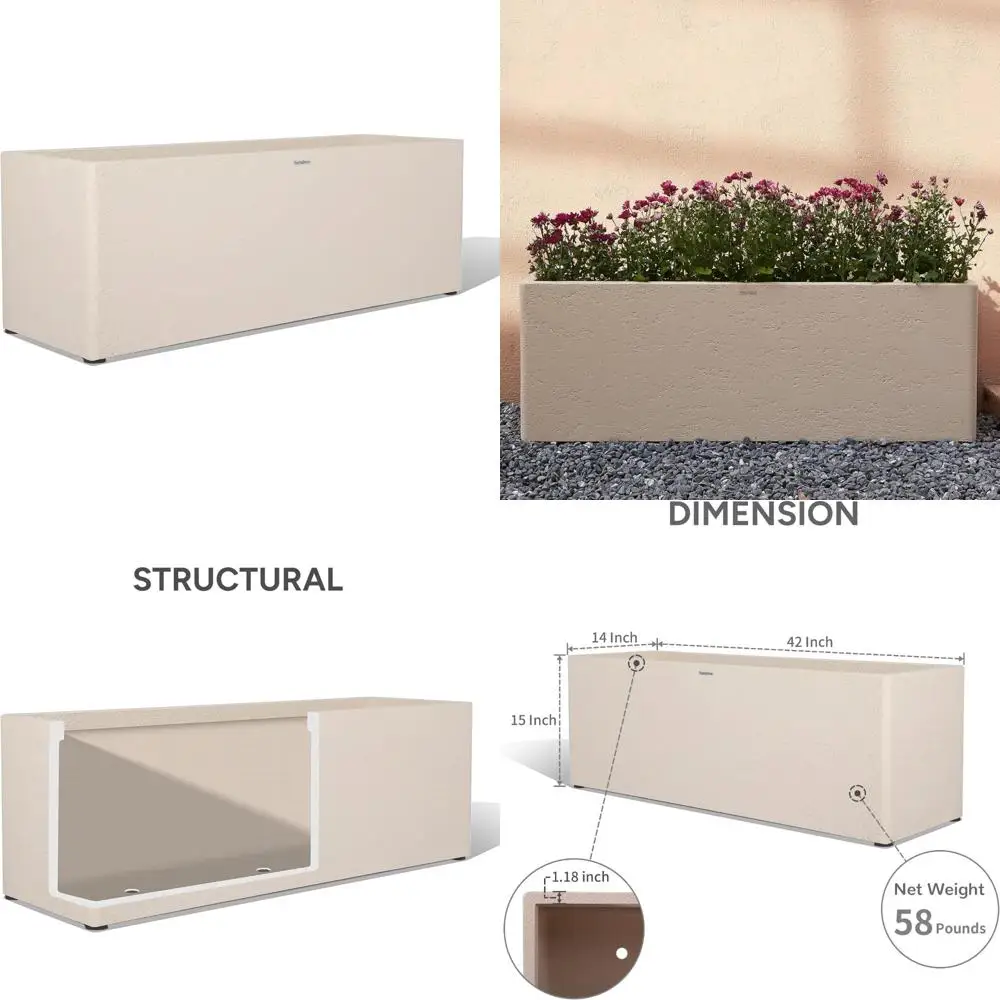 Большой прочный открытый бетонный горшок, 42 прямоугольника с дренажем, устойчивый к атмосферным воздействиям для использования в саду