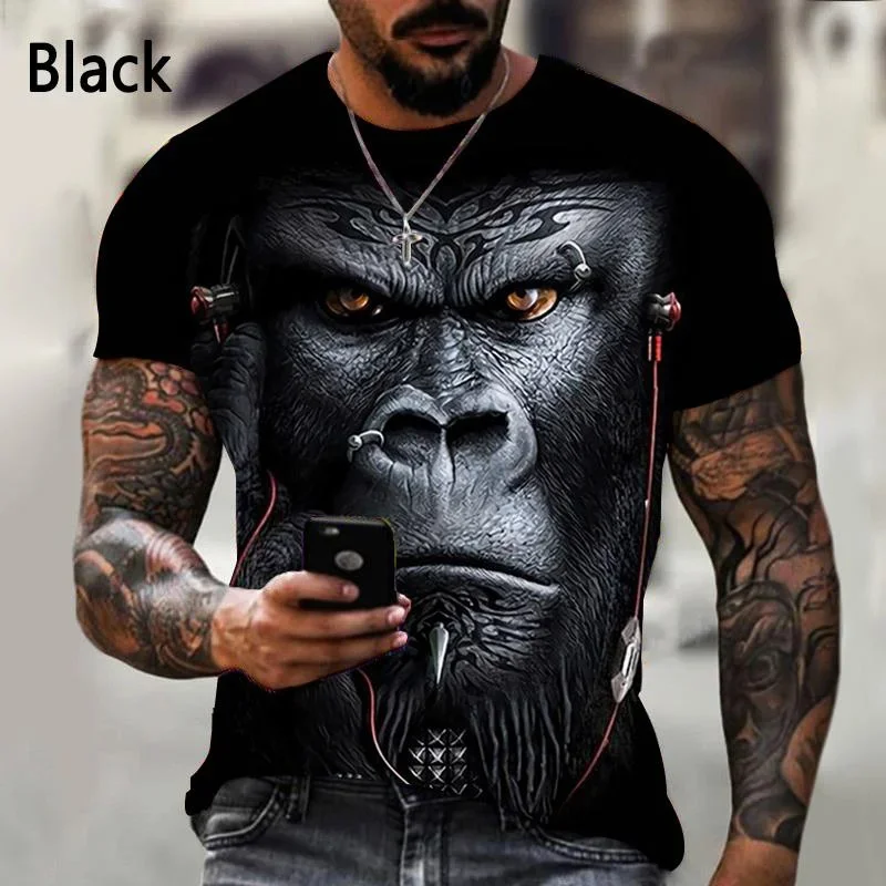 Gorilla Monkey Pattern T Shirt For Men Animal 3D Printed Short Sleeve Tees Fashion Casual Street Round Neck T-Shirts Unisex Tops