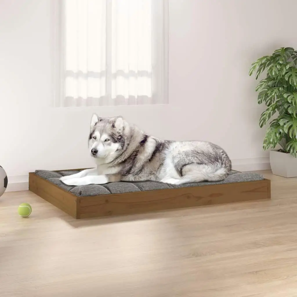 Stylish Honey Brown Dog Bed - Solid Pine, 40x29.1x3.5 Inches for Pet Comfort