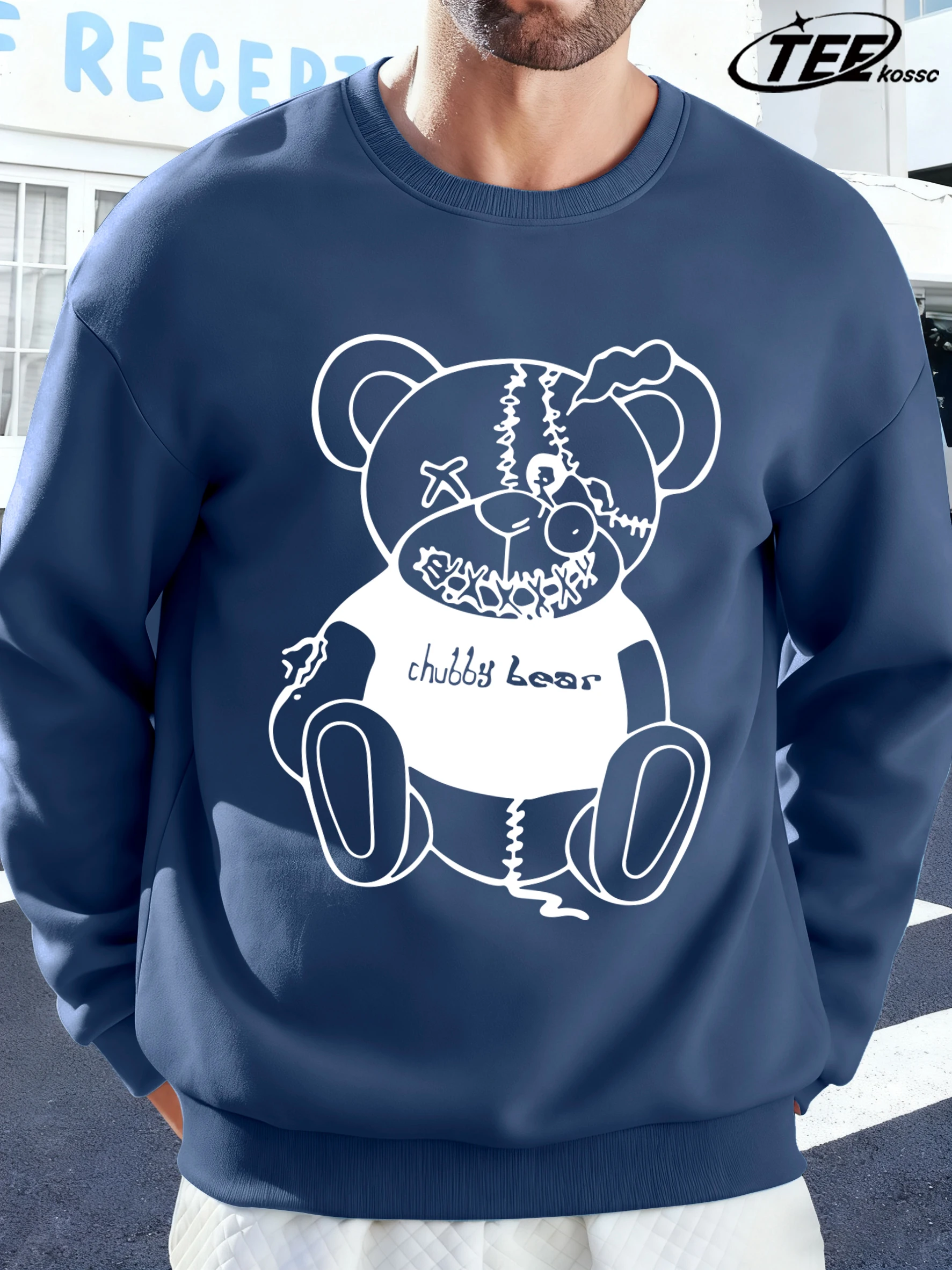 

Розовый плюшевый мишка с принтом, мужская толстовка, осенний свободный уличный пуловер с круглым вырезом, модная флисовая одежда унисекс, повседневная одежда с длинным рукавом