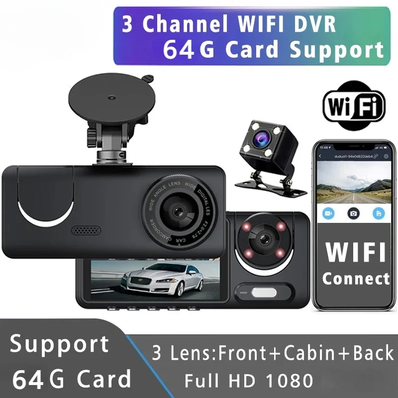 

Dash Cam Car Camera 2 Inches Infrared Nightxision Dvr 3 Channels Black Box Motion Detection Dashcam G-Sensor Loop Recording