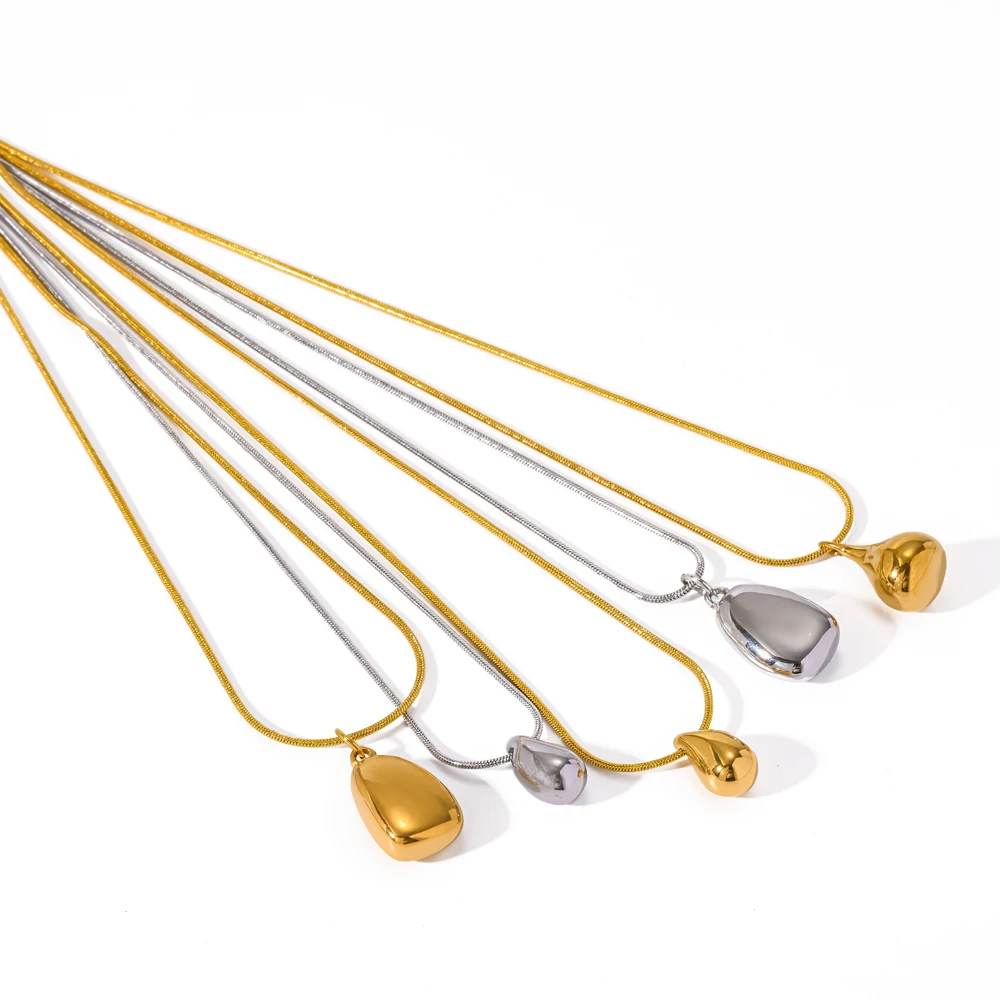 Minimalistische Damen-Halskette mit Tropfenanhänger aus Edelstahl, 18K vergoldet, wasserdicht, alltägliches Schmuckzubehör – Detail 1