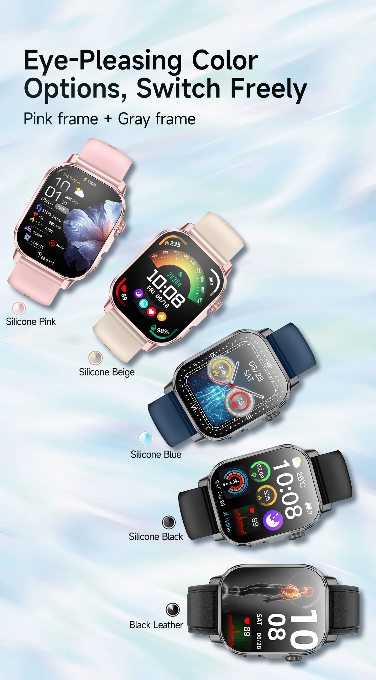 Neue Professionelle Gesundheits-Smartwatch Blutdruckmessung 2,01" AMOLED-Bildschirm Harnsäure Blutfette Taschenlampe Pflege-Smartwatch für Frauen – Detail 29