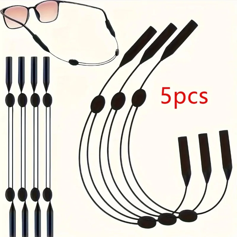 5 Stück universell verstellbare Brillenhalterung für Sport-Sonnenbrillen, rutschfestes Seil, Unisex-Gurt, Sicherheitsbrillenhalter, einziehbar – Detail 1