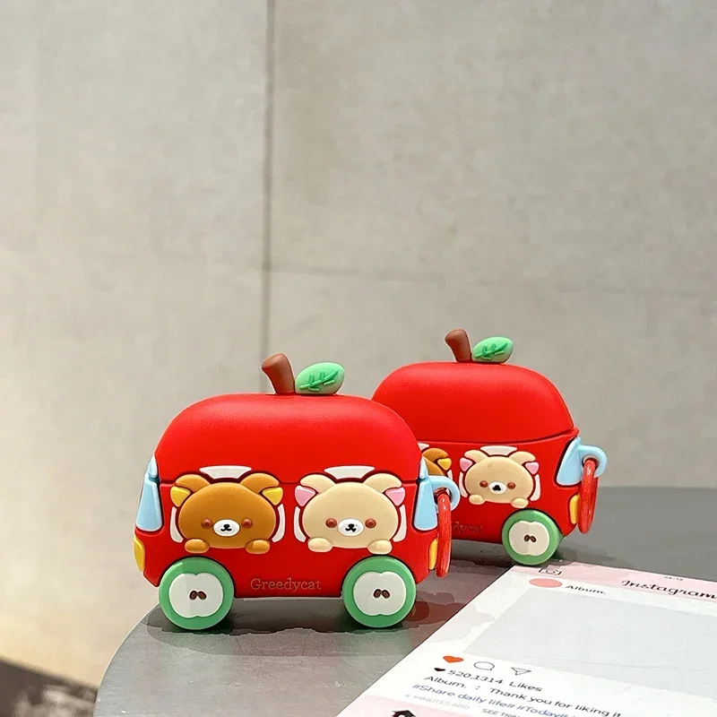 Ins Cartoon 3D Bear in Car Case fFor HUAWEI FreeBuds 4 4e 5 5i 6i Protective Cover for HUAWEI Pro 2 3 Pro2 Pro3 SE3 SE2 FreeClip