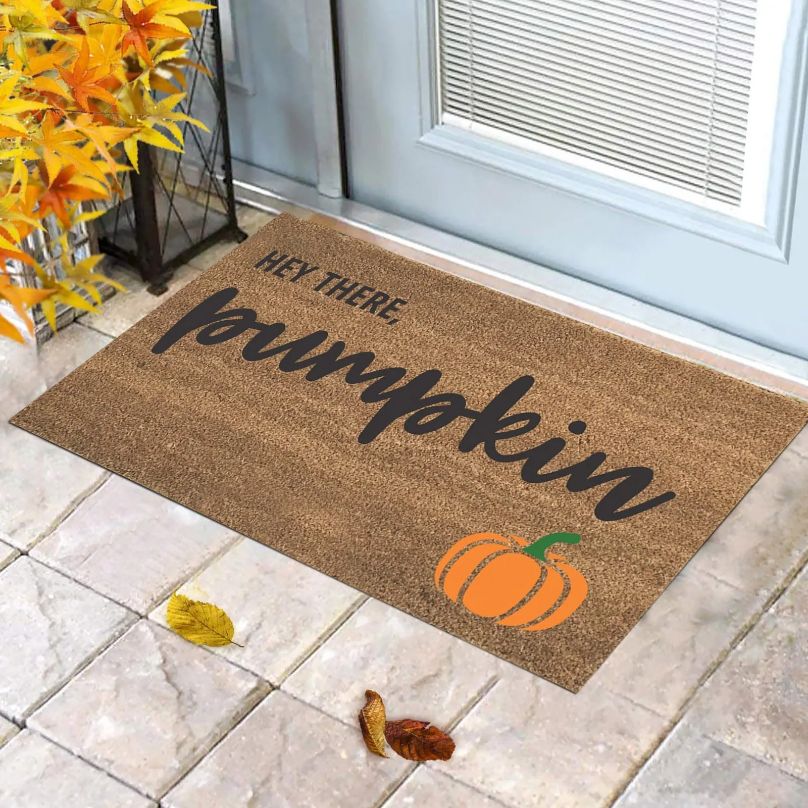 1pc Pumpkin Letter Pattern Decor Doormat Funny Bedroom Door Mat Home Welcome Entrance Mat Decoration Fall Anti-slip Foot Rug