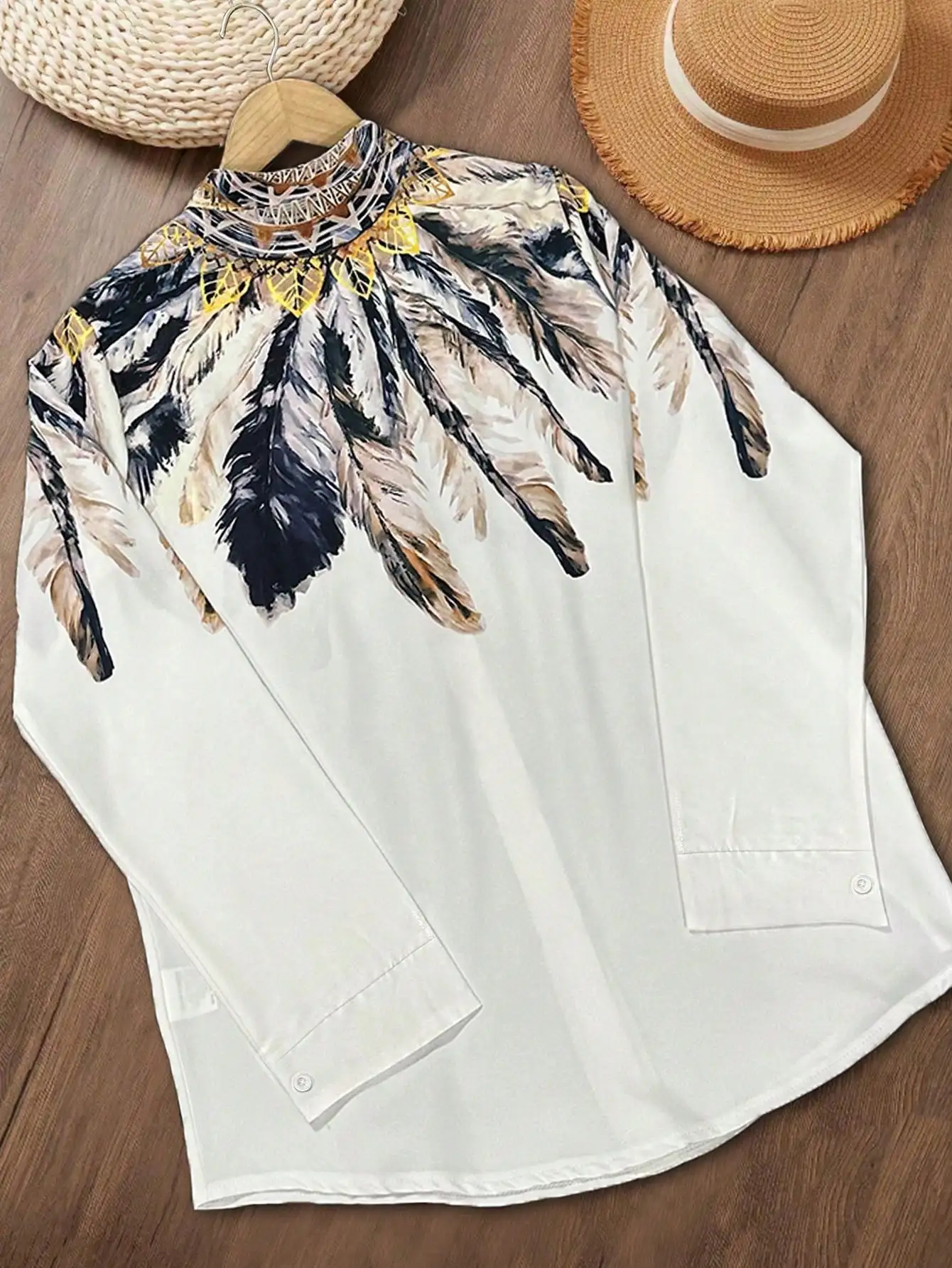 Chemise à manches longues pour femmes, imprimé ethnique occidental, coupe slim, à la mode