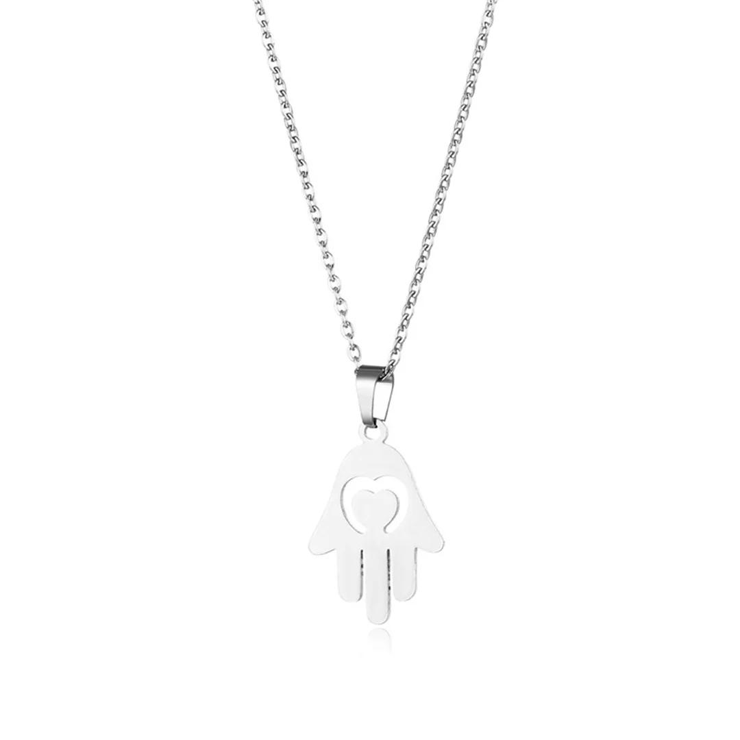 

Trendy Small Tiny Heart Hand of Fatima Pendant Female Silver Color Stainless Steel Palm Necklace for Woman Fashion Jewelry Giftt