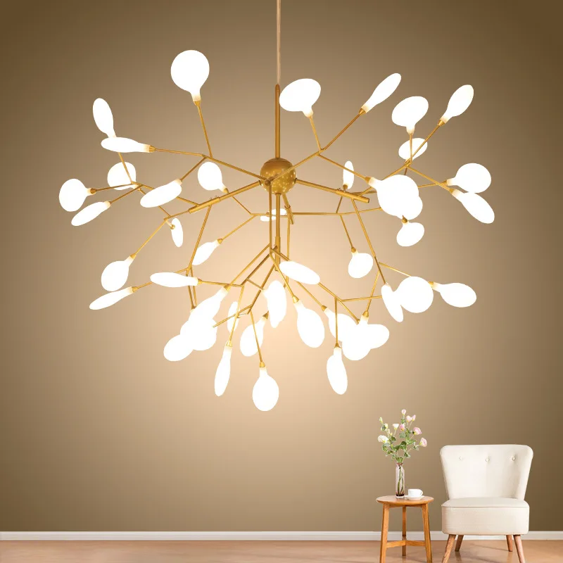 

Modern Firefly Chandelier Nordic Art Acrylic Living Room Dining Bar Bedroom LED Lighting Gold Black Branch Lamp G4 Light