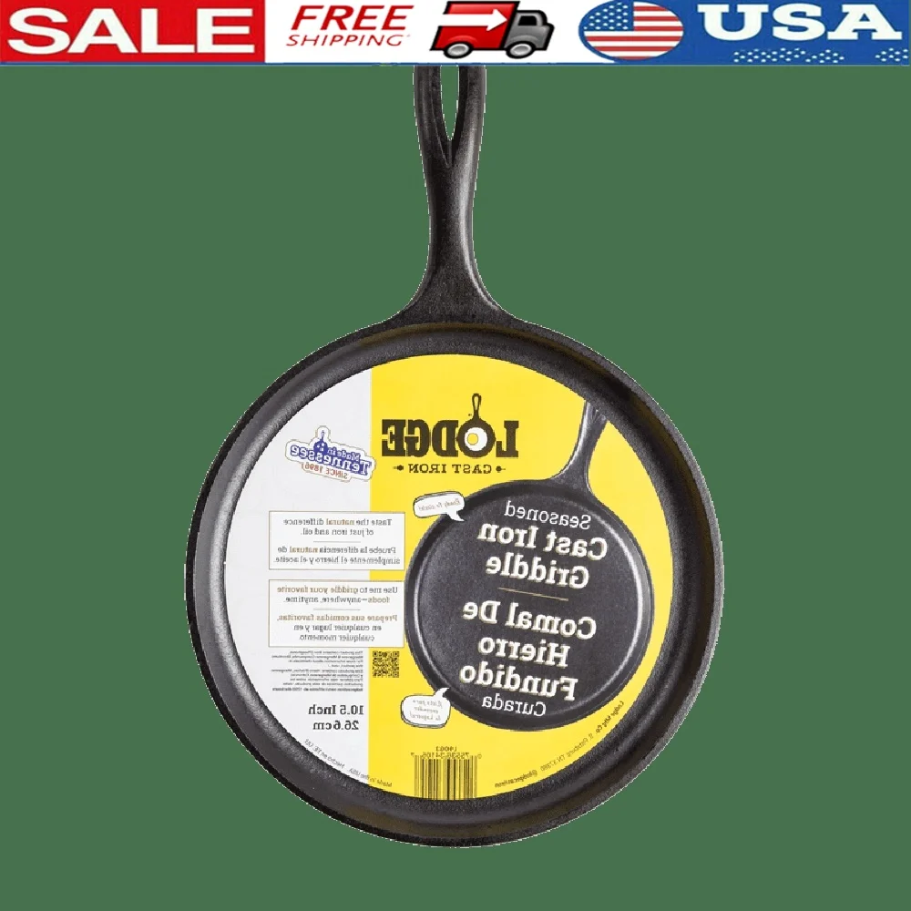 

10.5 Inch Cast Iron Griddle Nonstick Comal Easy Grip Handle Oven Grill Campfire Safe Heat Distribution Cooking