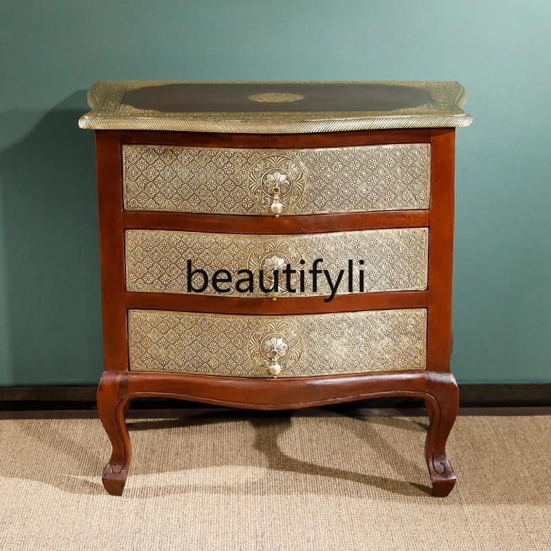 Indian Copper-Clad Wooden Cabinet Vintage Home Storage Cabinet