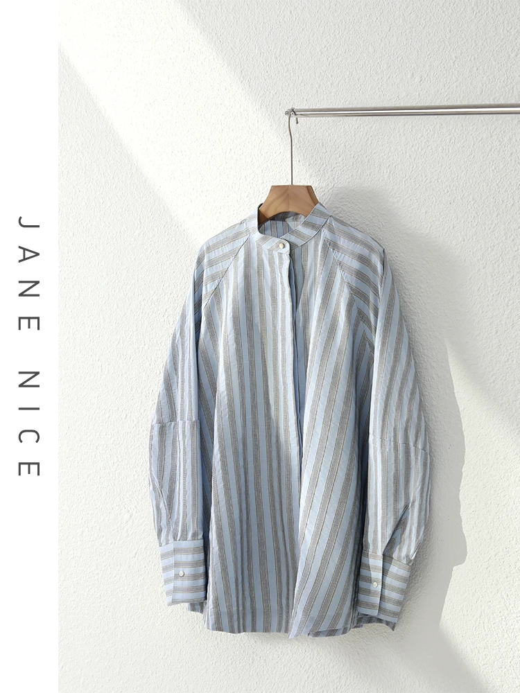 

Cotton Color Striped Long Sve irt Women's Loose Fit Button Detail Summer irt Versatile ape ort Front Long Ba