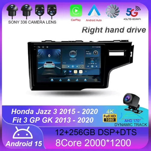 Para Honda Jazz 3 2015 - 2020 Fit 3 GP GK 2013 - 2020 Radio de coche reproductor de vídeo Multimedia navegación estéreo GPS Android 15
