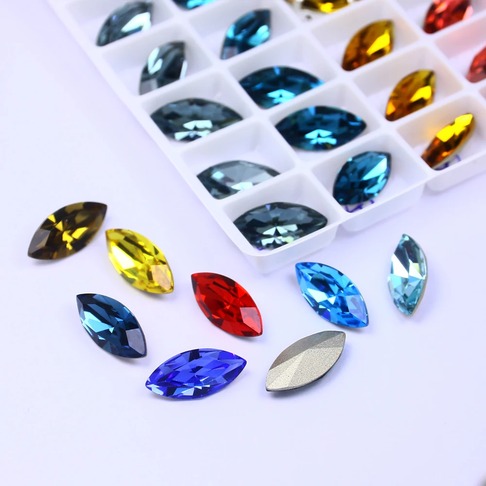 20pcs Navette Crystal Pointed Back Rhinestones All Size K9 Glass 3D Fancy Stones Nailart Diamond For Jewelry DIY 3017