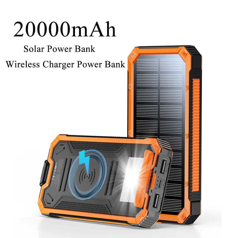 

Солнечная батарея 20000 мАч Водонепроницаемое портативное беспроводное зарядное устройство Powerbank для iPhone 16 15 14 Samsung S24 Huawei Xiaomi Poverbank