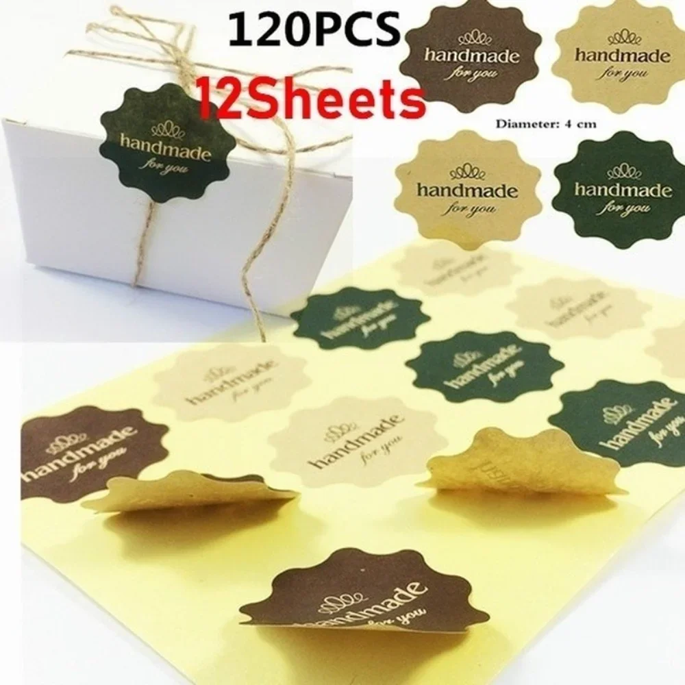 120PCS 1.5inch Vintage Flower Round Wave Kraft paper handmade for you seal Sticker for Handmade DIY multifunctional Gift