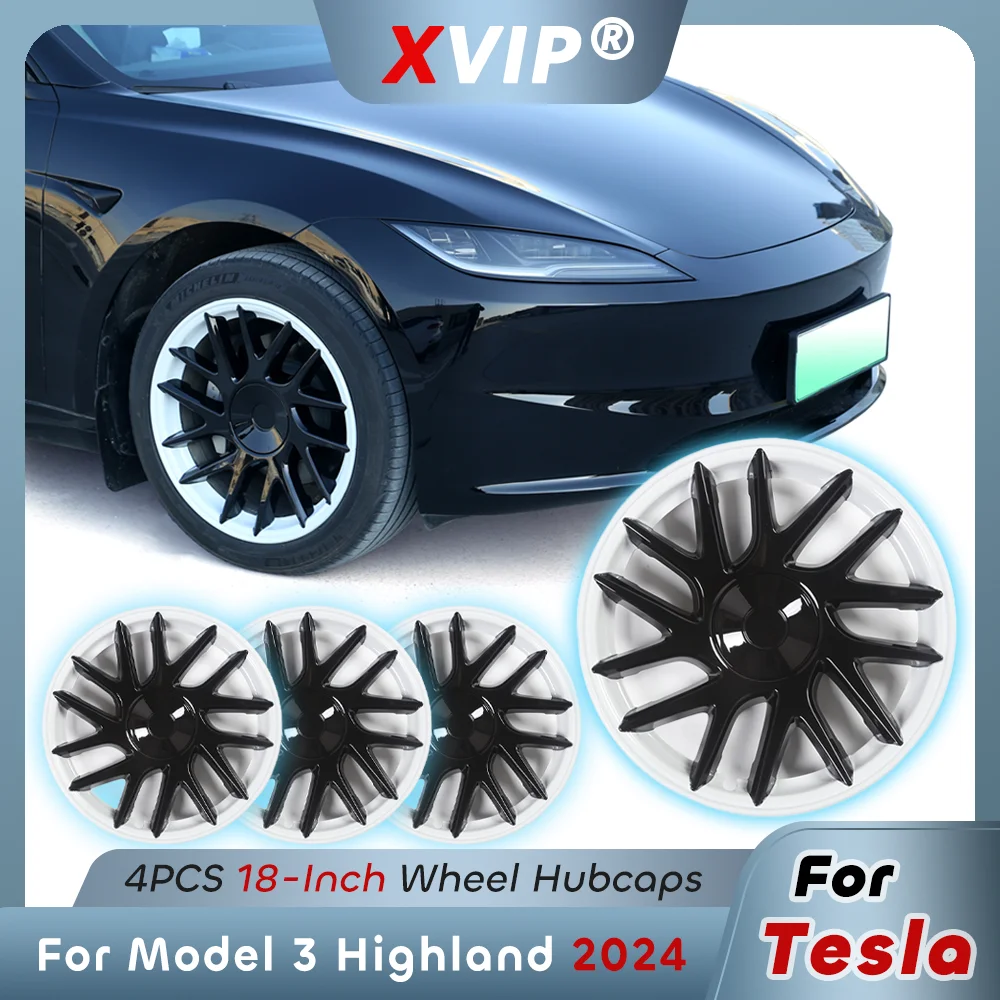 XVIP HubCaps For Tesla Model 3 Highland 2024 18 Inch Wheel Cover Full Rim Performance OEM Thunder Style Matte Black Glossy White