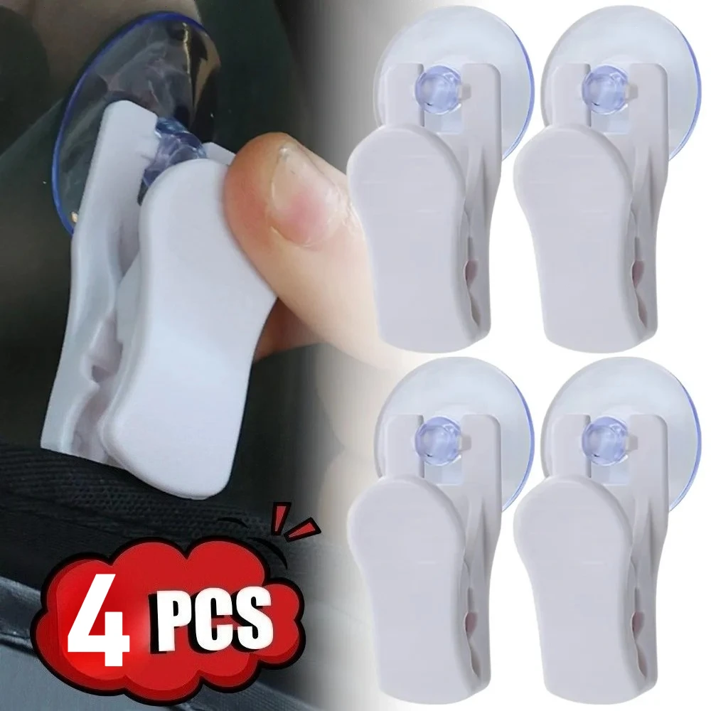 4PC Car Windshield Suction Cup Clip Ticket Bill Holder Sunshade Mini Clamp Photo Card Note Bathroom Towel Storage Hanger Gripper
