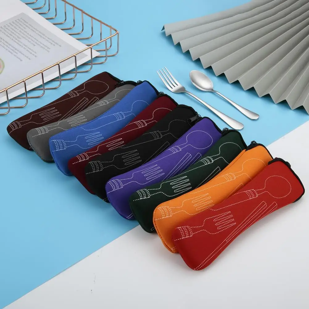 Exquisite Tableware Spoon Fork Storage Pouch Solid Color Tableware Bag Chopsticks Spoon Fork Pocket Bag for Camping