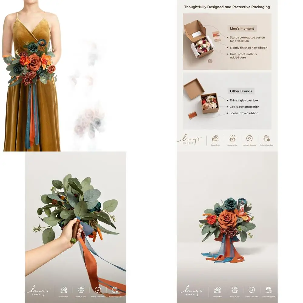 

Бирюзово-оранжевые искусственные букеты подружки невесты, набор из 4 шт., свадебные цветы 7 дюймов для церемонии и декора