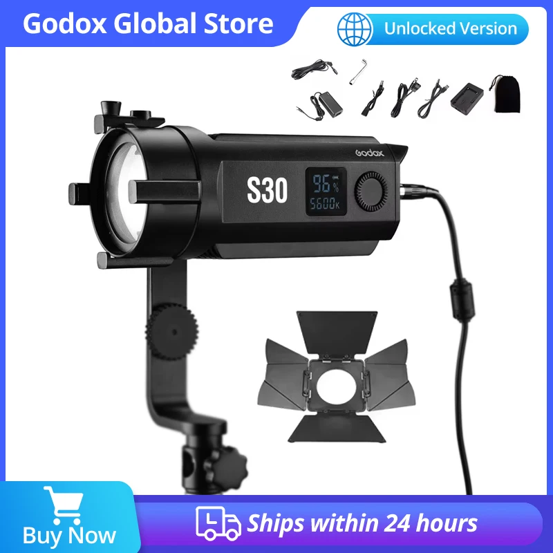 Godox 30Ws LED Photography Continuous adjustable Light S30 + Barn Door For Professional Photography