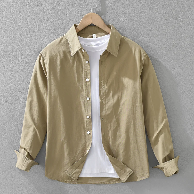 

Solid Shirt for Men Oversize Loose Long Sleeve Shirts 2025 Spring New Fashion Outdoors Designer Clothes