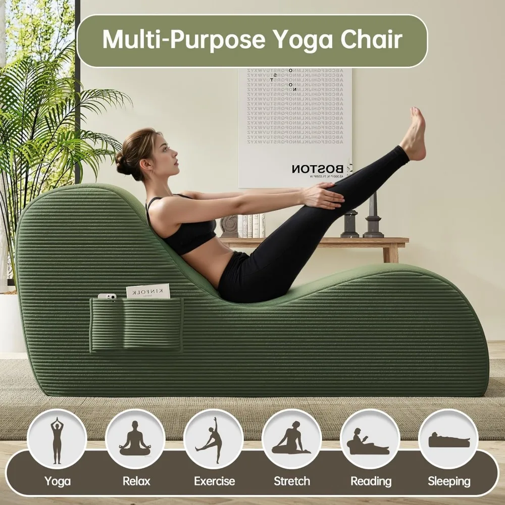 كراسي اليوغا للبالغين، كرسي استرخاء مريح داخلي مع وسادة قطنية، عثماني، جيوب جانبية، رغوة عالية الكثافة، بدون عظم #6