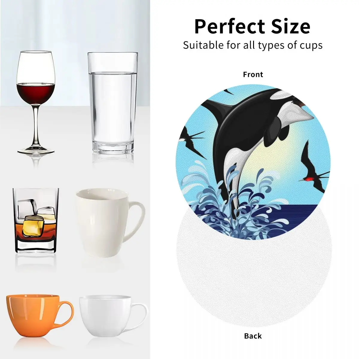 Orca القاتل الحوت القفز خارج المحيط الوقايات الجلدية المفارش العزل القهوة الحصير للمنزل المطبخ الطعام منصات مجموعة من 4 #6