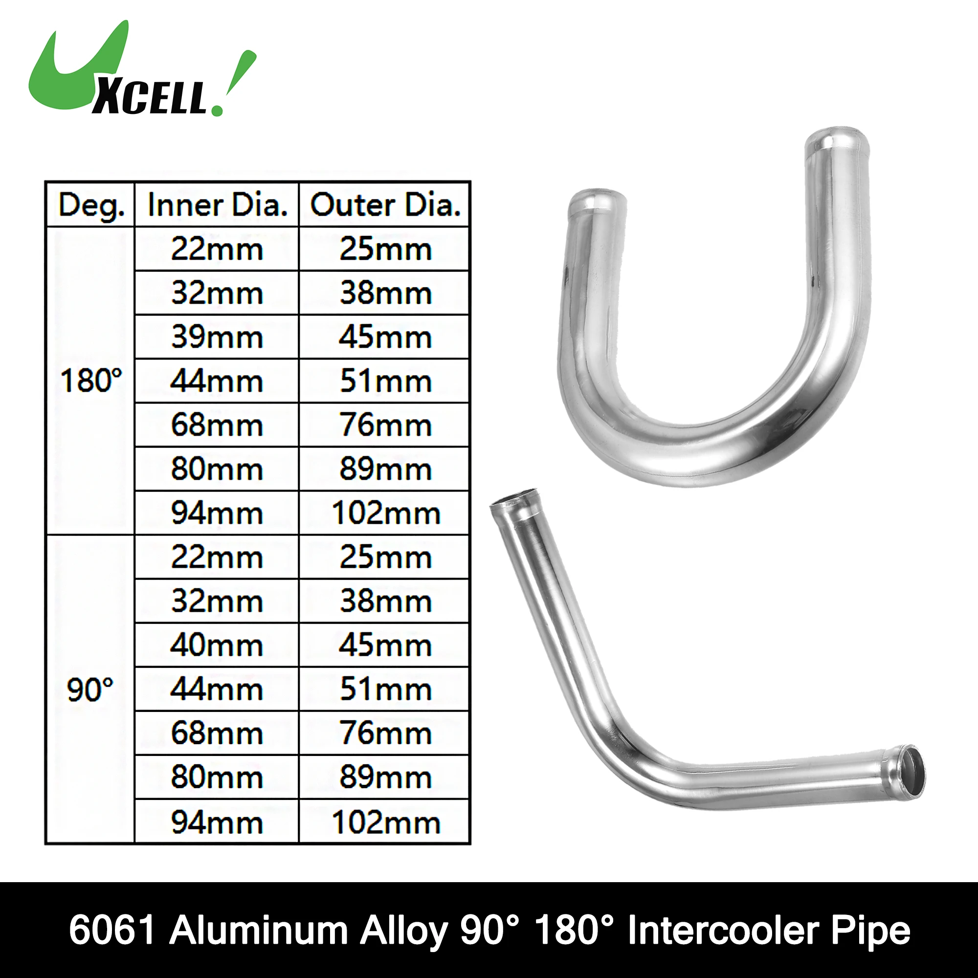 UXCELL OD 38mm 45mm 51mm 63mm 76mm Długość 100mm Rura chłodnicy międzystopniowej ze stopu aluminium 90 180 stopni Kolanko Rura wlotu powietrza