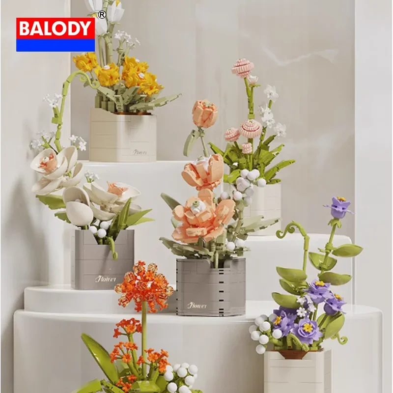 BALODY Luxury Bouquet Series Puzzle Building Blocks Creative Rose Orchid Cardamom Tabletop Decoration Woman Valentine\'s Day Gift