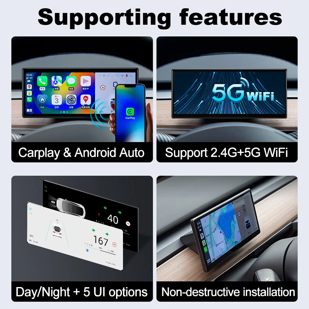 9 inch touch screen Linux for Tesla Model 3 Y HUD Heads Up Display Digital Dashboard Center Console Carplay Android Auto WiFi