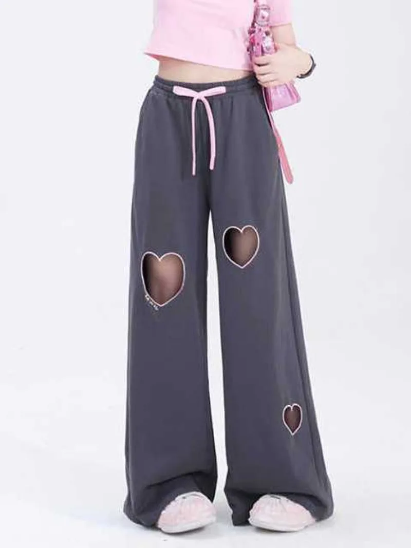 

Sweet Heart Hollow Out Leggings High Waist Pants for Women 2024 Summer New Loose Bf Lazy Casual Pants Simple Sport Pants