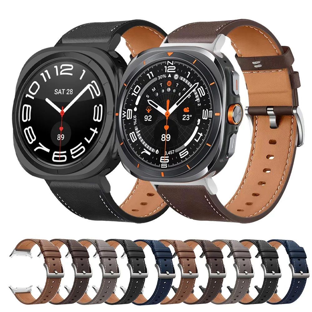 Vintage Leather Bracelet For Samsung Galaxy Watch Ultra Genuine Leather Band Watch 7 Ultra 47mm Strap Replacement Belt Wristband