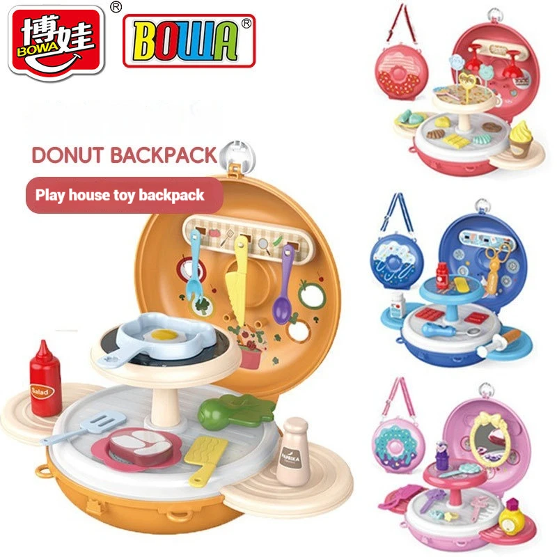 Children Play Home Toy Donut Backpack Girl Theme Cartoon Cute Toy Kitchen Dessert Doctor Tool Makeup Series Prop Christmas Gift