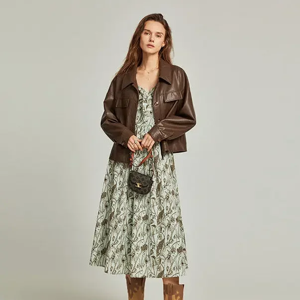 Blouson en cuir PU femme, col rétro, printemps et automne, 2025