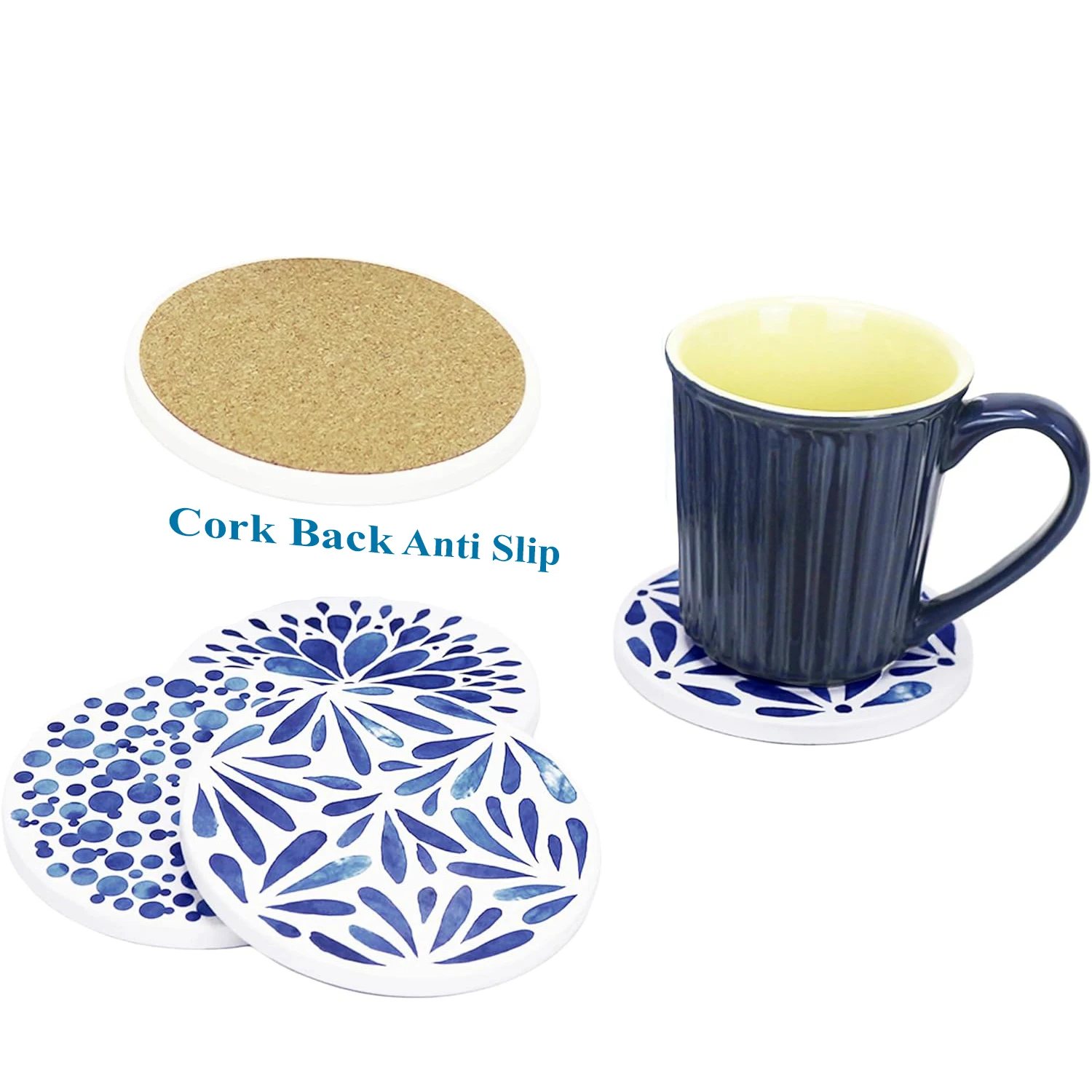 6 Pcs Ceramic Coasters with Holder Absorbent Drink Coaster with Cork Base for Kinds of Cup Bar Kitchen Wooden Dining Table Decor