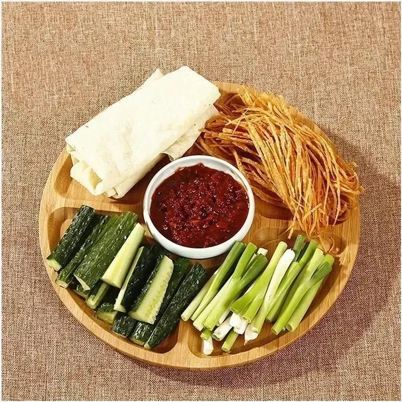 Wooden Snack Tray Fruit Basket Household Fruit Tray Snack Tray Snack Breakfast Rack Multiple Compartments Circular Dessert Tray