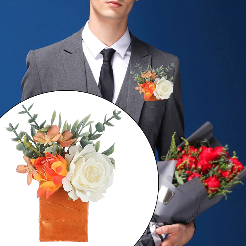 Boutonnieres Rose Pocket Corsage Artificial Flowers Buttonhole Groomsmen For Men Ceremony Wedding Accessories Clothes Jewelry