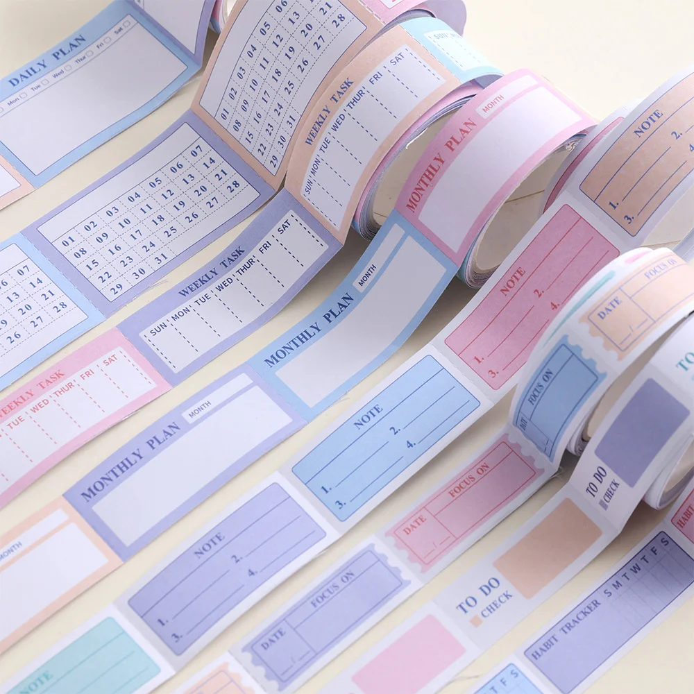 15 لفات ورق ملون ملاحظات لاصقة مجموعة الشريط 4 عرض حافة مثقوبة المسيل للدموع صندوق الشريط شهري أسبوعي مخطط الوقت الشريط مربع #3