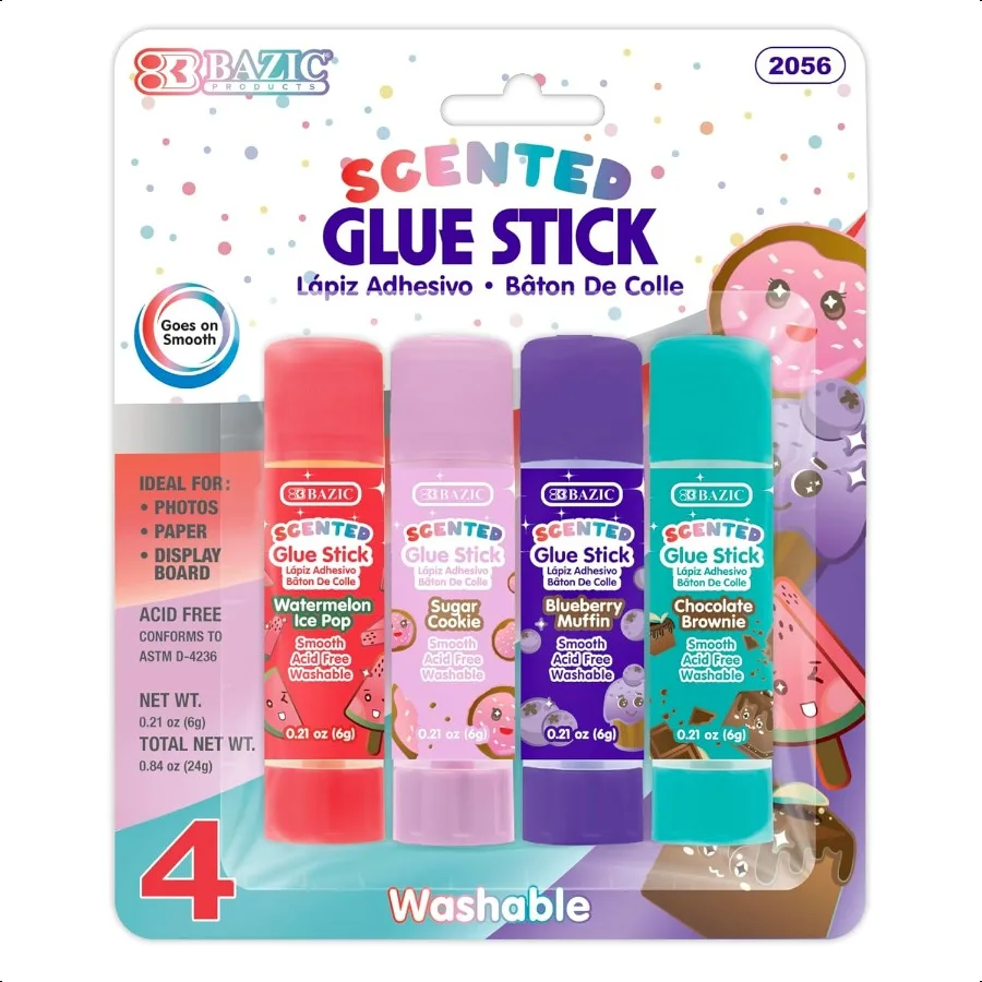 

BAZIC Scented Glue Sticks Washable Assorted Scents 6 Grams Smooth All Purpose Acid Free Clear Glue Stick for Photos Paper Stude