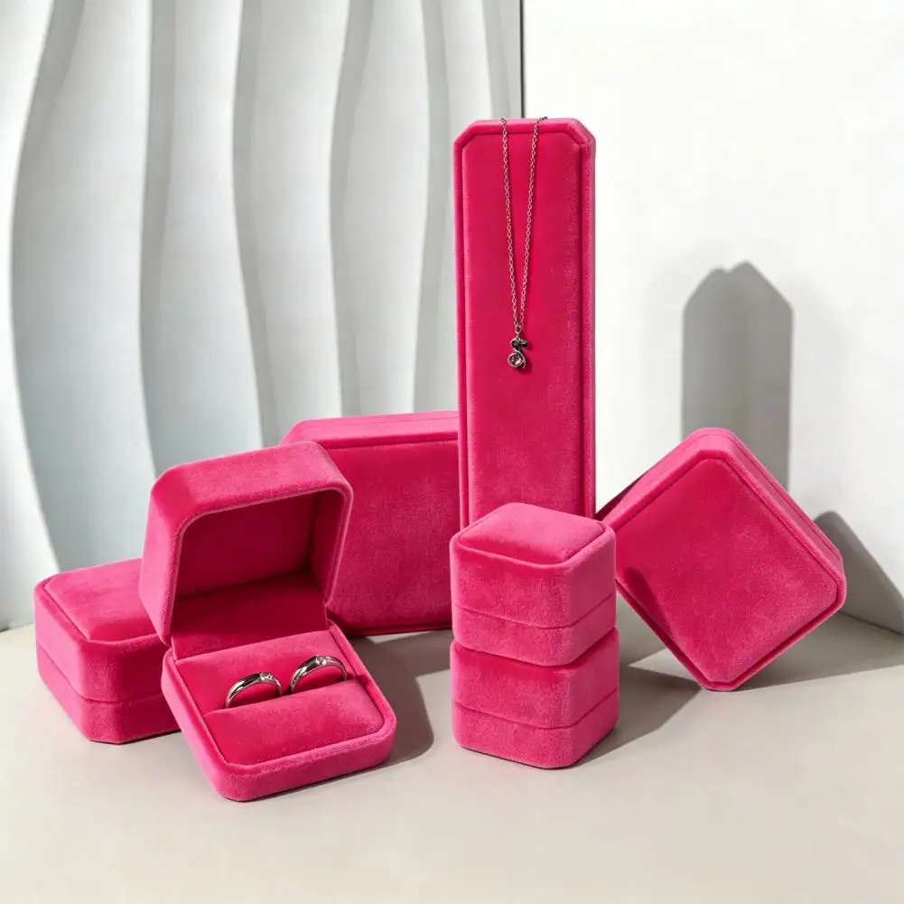 Jewelry Box, Rose Pink Hard Case, with Soft Velvet Interior Jewelry Gift Box for Engagement, Wedding, Proposal & Storage
