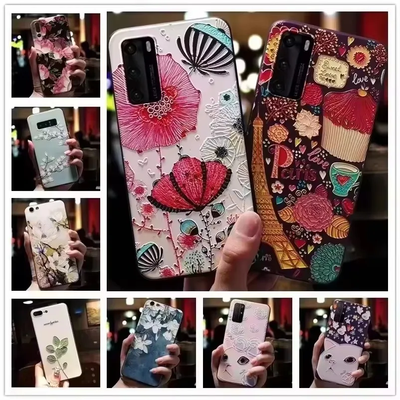 

For Samsung Galaxy A06 Case 3D Flower Relief Silicone Emboss Back Cover For Samsung Galaxy A06 Cases Soft Cartoon Cat Protective