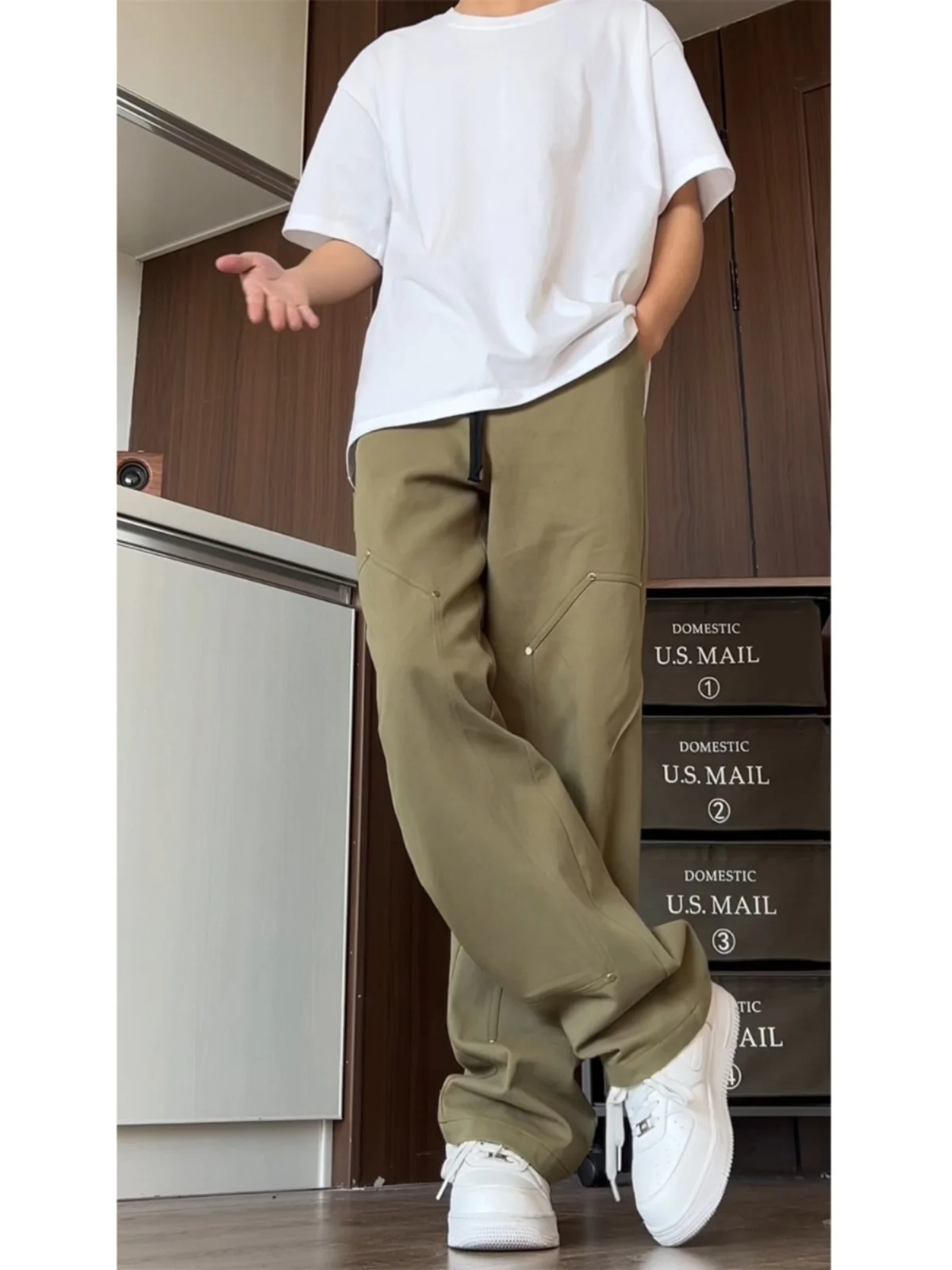 

Модные мужские свободные прямые брюки в рабочем стиле, повседневные длинные брюки в американском стиле High Street, сезонная одежда на весну и осень