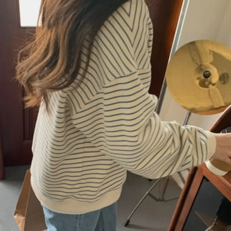 Sweatshirts Frauen Gestreiften Ulzzang Klassische Literarische Süße Oansatz Sanfte Studenten Alle-spiel Harajuku Freizeit Herbst Täglich