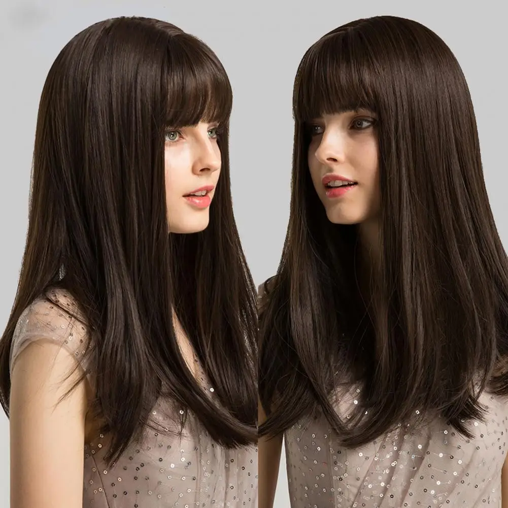 Long Straight Hair Wig European American With Bangs High Temperature Wire Wig For Cosplay Style Enhancement Hairstyle Hairpiece