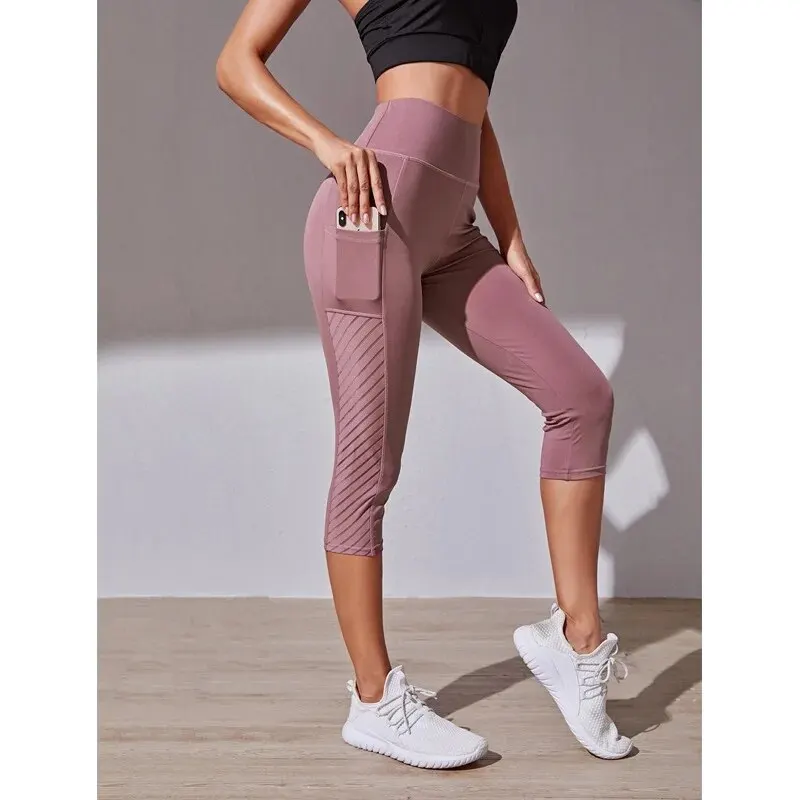 New Large Panel Pocket Design with High Waist, Hip Lift, Slimming Yoga Pants, Fitness Running Crop Pants