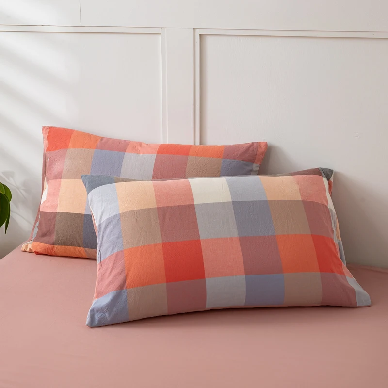 زوج من أغطية الوسائد القطنية المغسولة المصنوعة من القطن الخالص للاستخدام المنزلي، أغطية وسائد من القطن الخالص، غطاء بطانة أساسي مزدوج للصيف