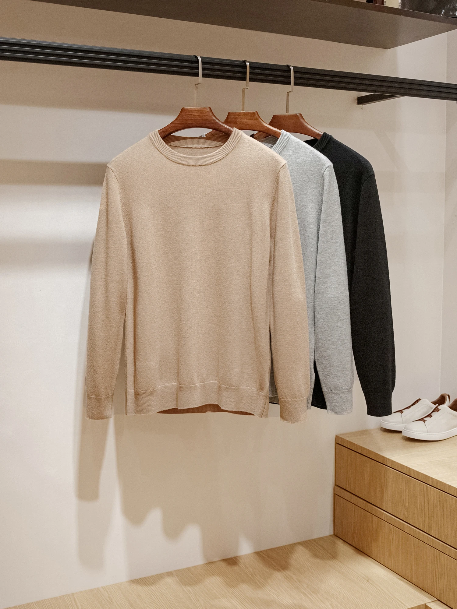 

Универсальный базовый мужской вязаный свитер из чистой шерсти высокого качества, повседневный, с круглым вырезом, теплый зимний, модный, городской стиль, с длинными рукавами