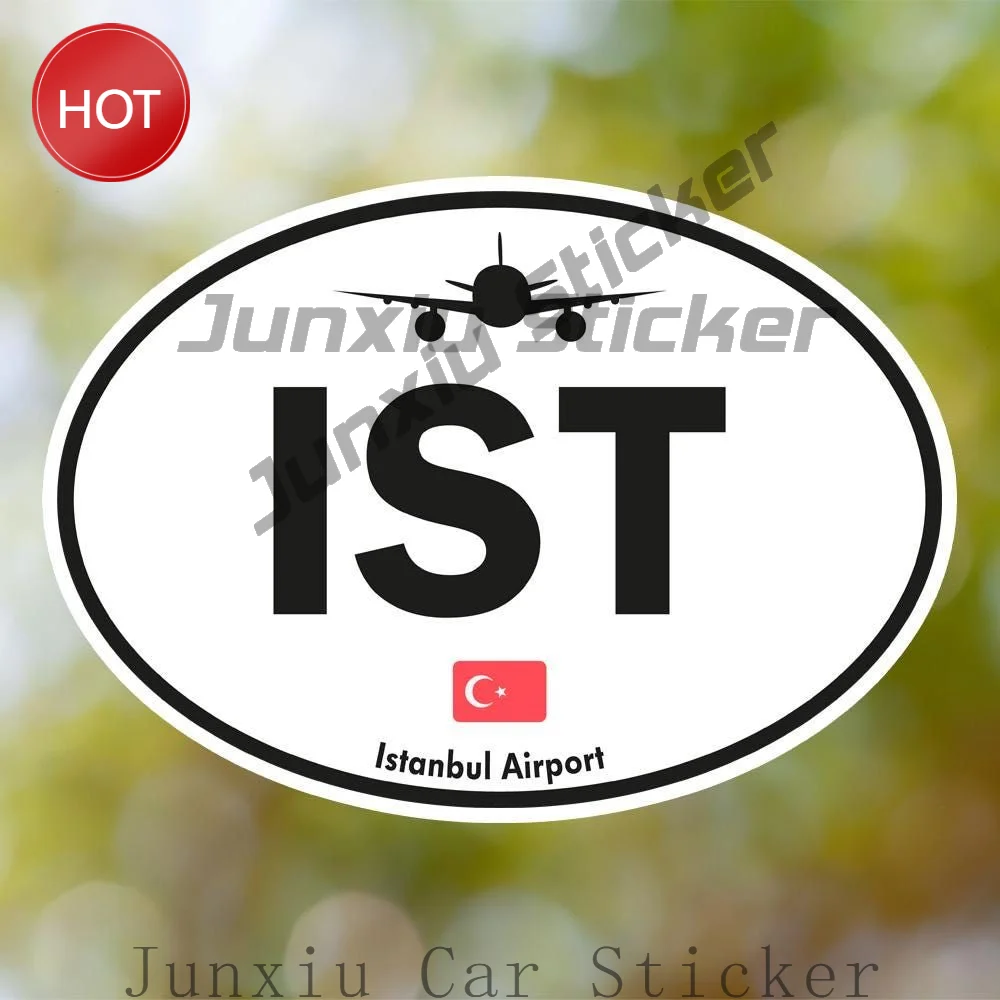 IST Istanbul Turkey Airport Vintage Oval Waterproof PVC Sticker For Car Door And Bumper Decorative Graphic Design Decal